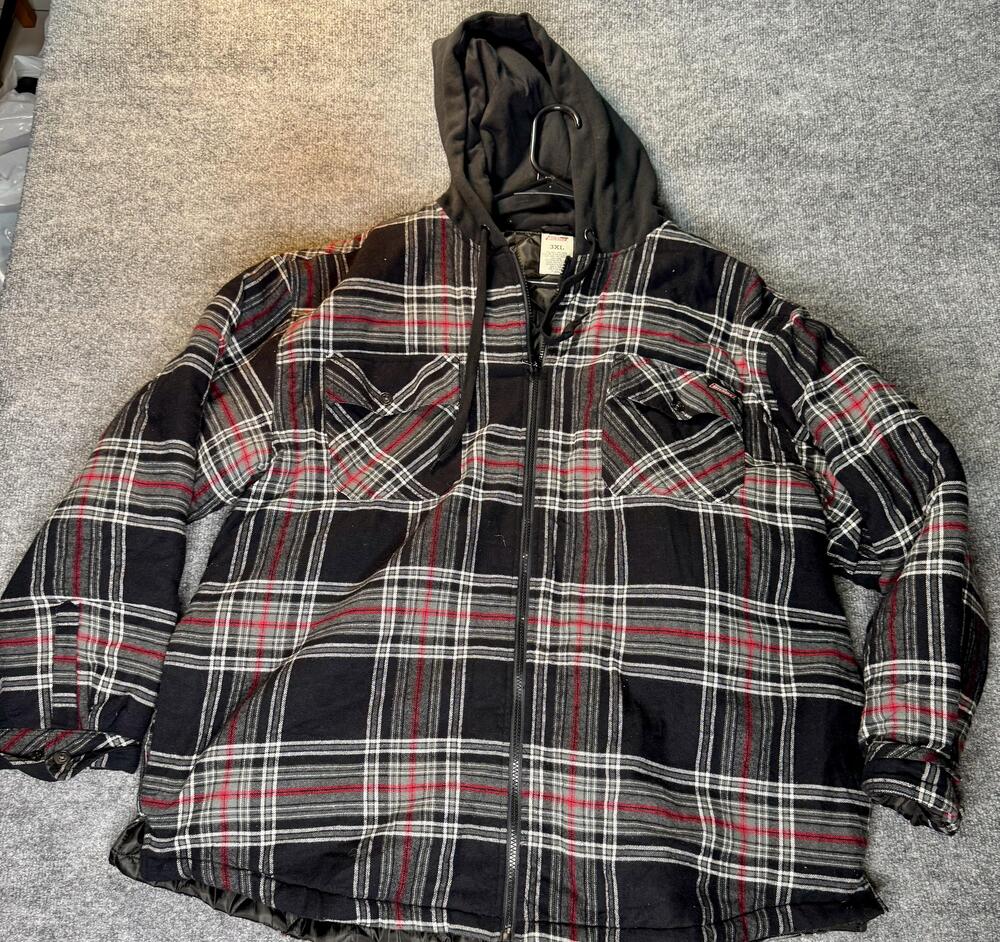 Dickies Jacket Mens 3XL Black Plaid Hooded Flannel Lined Puffer Zip Workwear